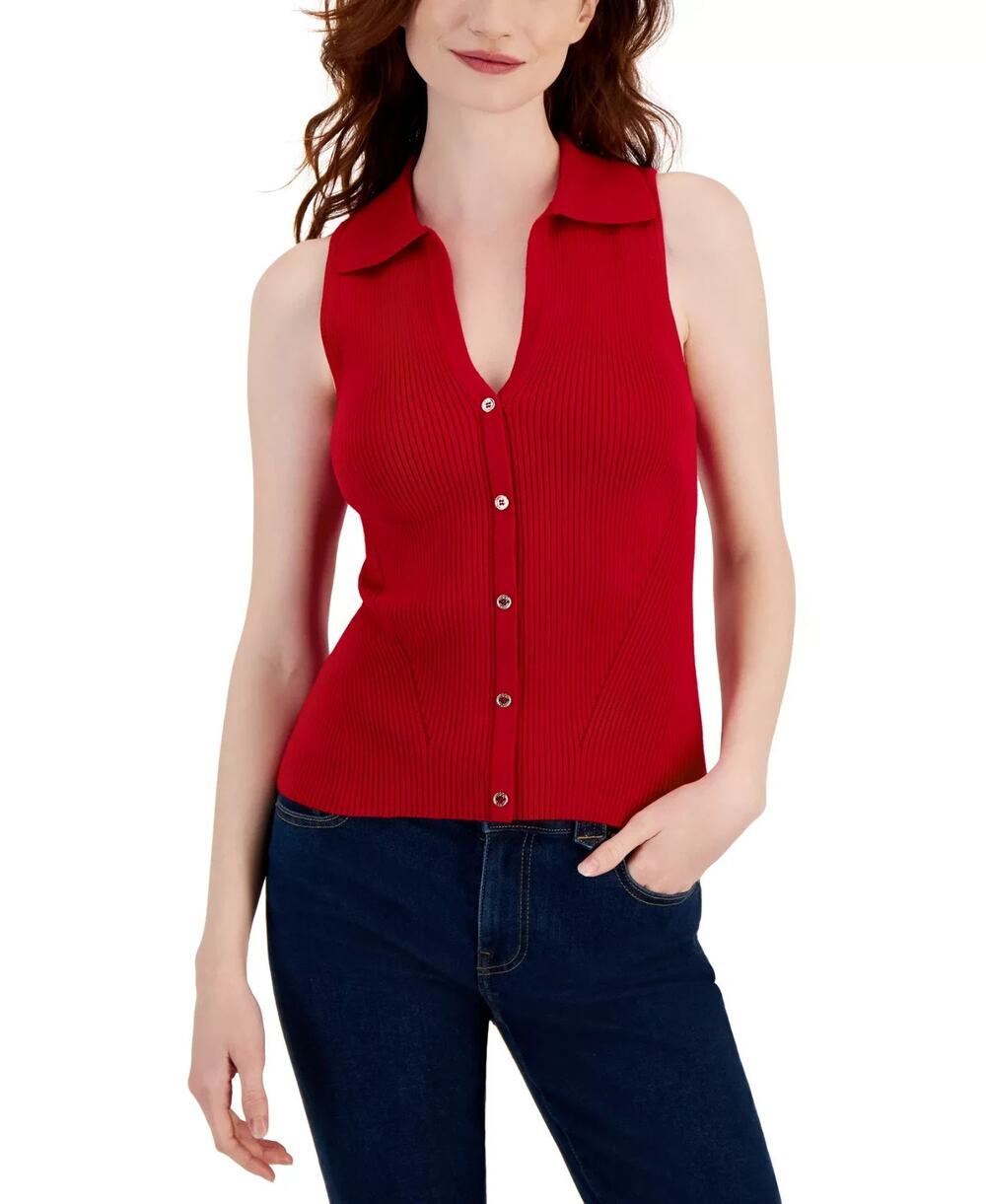 Tommy Hilfiger Women's Halter-Style Polo Sweater Top Red Size XL 4043